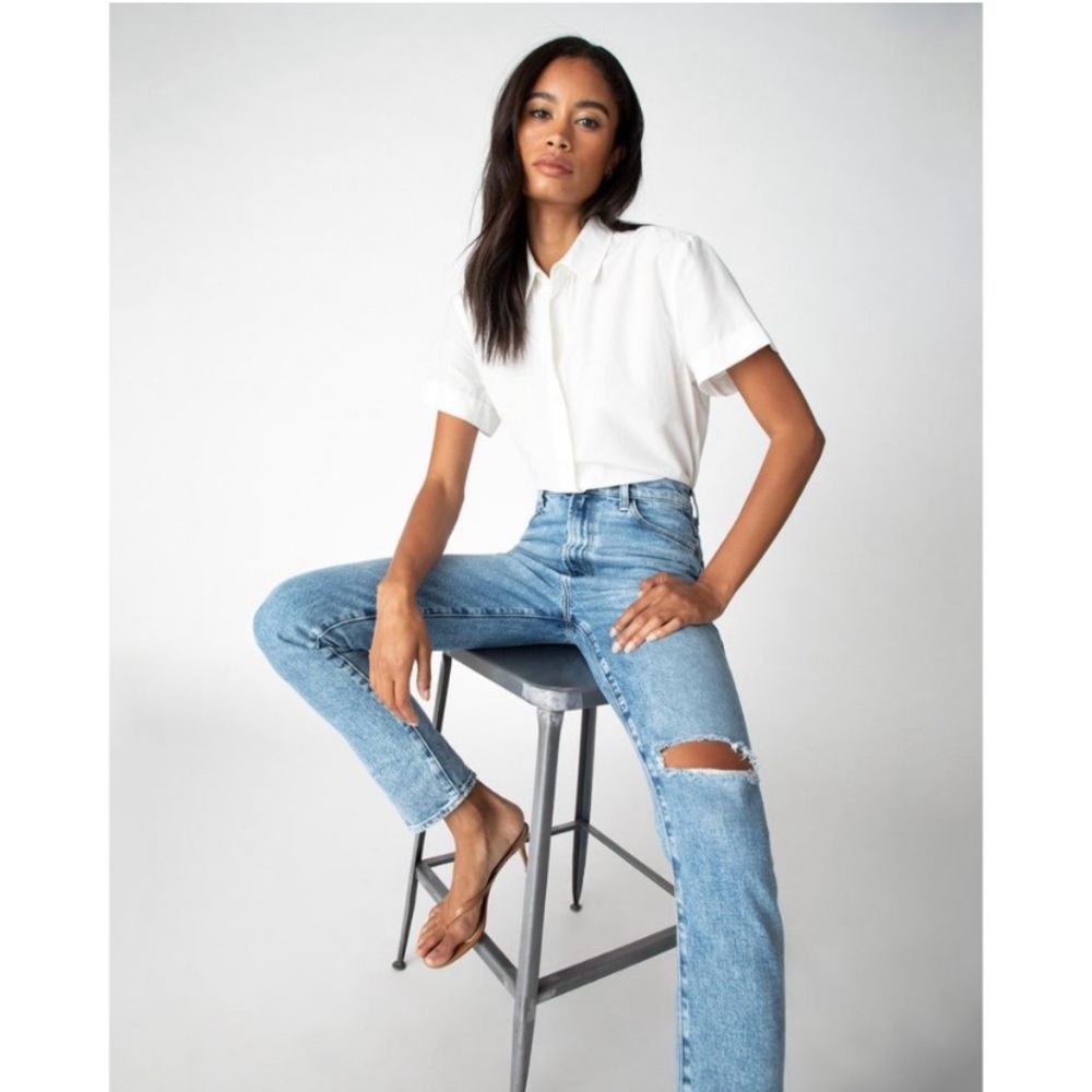 J Brand Runway High-Rise Slim Straight Jeans - Chadron Destruct